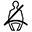 Symbol showing, in contour, the front view of a person who is sitting and wearing a seatbelt.