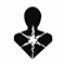 The image of a black torso and head of a person. In the middle of the torso there is a white spot with six white extensions radiating in all directions from the spot. This symbol is used to warn about the presence of a health hazard.