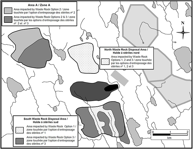 Map &mdash; This figure presents the potential waste rock disposal options.