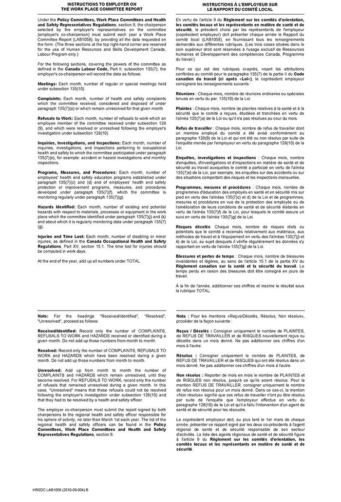 Instructions to employer on the work place committee report