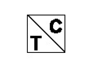 Le symbole est représenté par un carré divisé en deux par une ligne oblique allant du coin supérieur gauche au coin inférieur droit. Un C majuscule figure au centre de la partie du coin supérieur droit et un T majuscule figure au centre de la partie du coin inférieur gauche.
