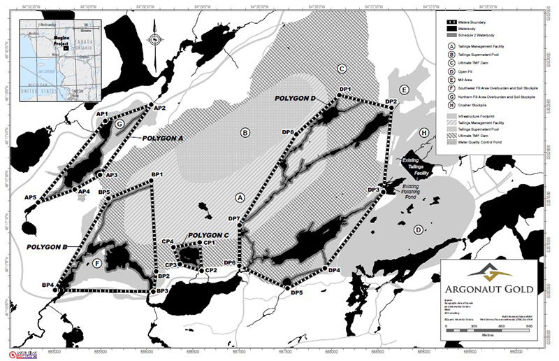 Figure 3 is a map of the 21 water bodies to be listed in Schedule 2 of the MDMER. Water bodies that are close to each other are grouped into four geographical areas, or polygons. – Description below