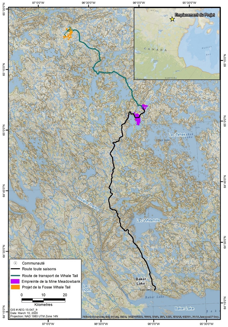 Emplacement g&eacute;n&eacute;ral du projet d&rsquo;agrandissement de la mine Whale Tail au Nunavut