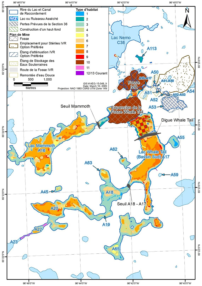 Emplacement du seuil sur le site du projet au Nunavut visant &agrave; compenser la perte d'habitat des poissons - Description ci-dessous