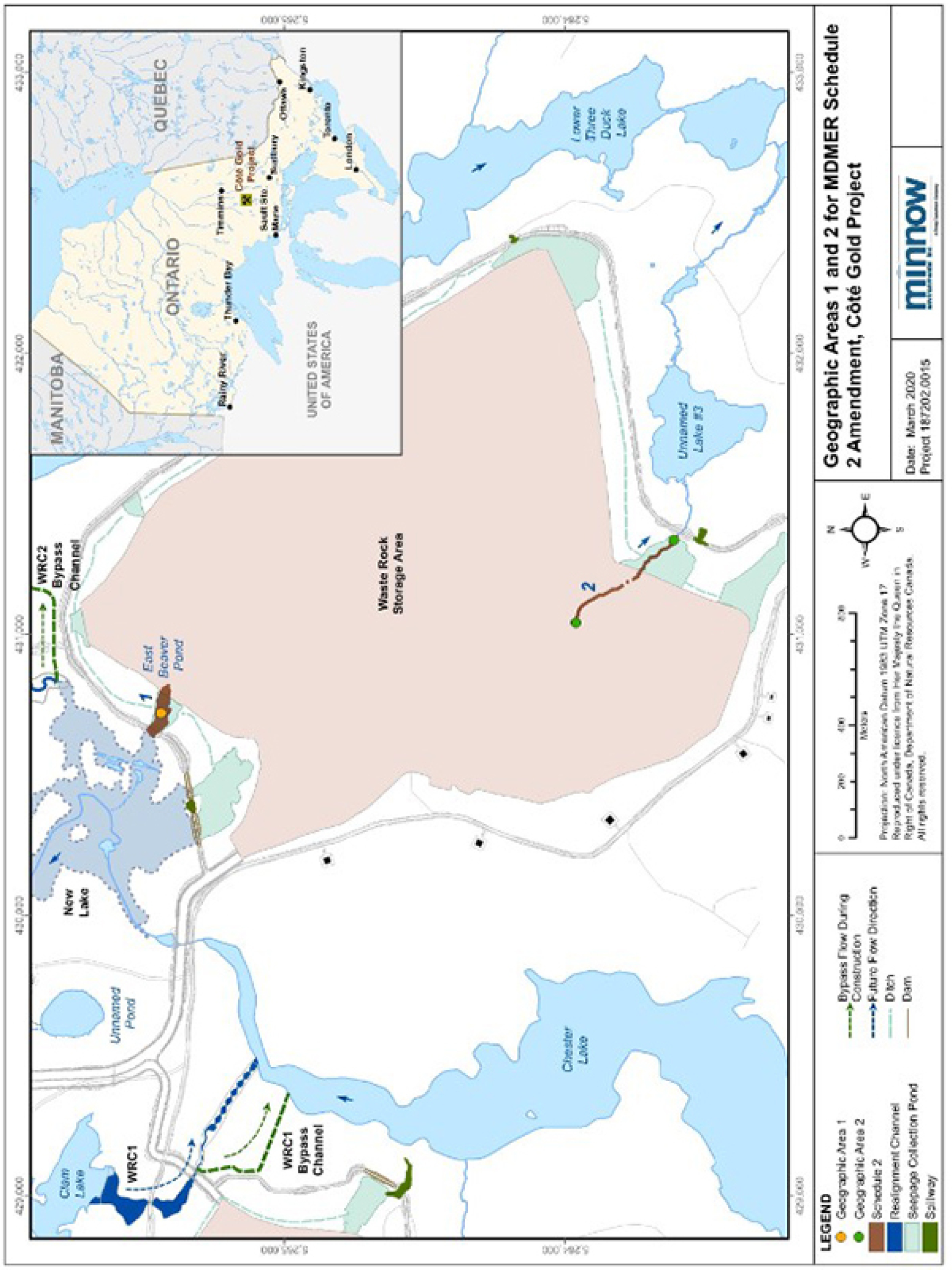 The location of two of the water bodies in the province of Ontario to be listed in Schedule 2 of the MDMER - Description below