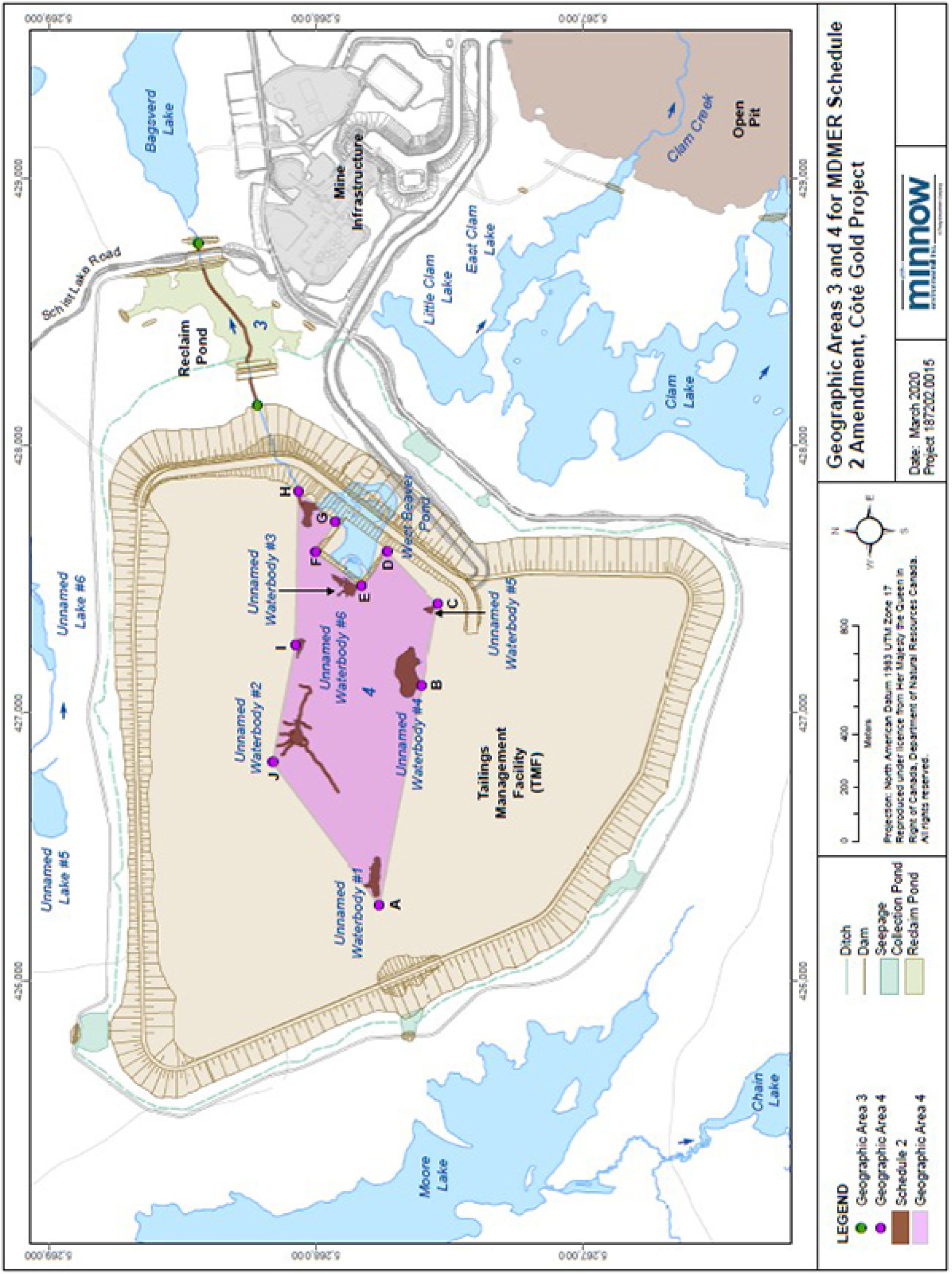 The location of eight of the water bodies in the province of Ontario to be listed in Schedule 2 of the MDMER - Description below