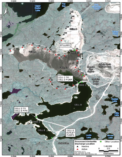 The Long Lake Containment Facility and other mining installations viewed from above. - Description below
