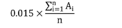 La multiplication de 0,015 par le quotient dont le numérateur est la somme de Ai pour chaque année de référence «&nbsp;i&nbsp;» et le dénominateur est n.