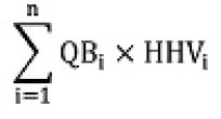 La somme des produits de QBi par HHVi pour chaque type de combustible de biomasse «&nbsp;i&nbsp;»