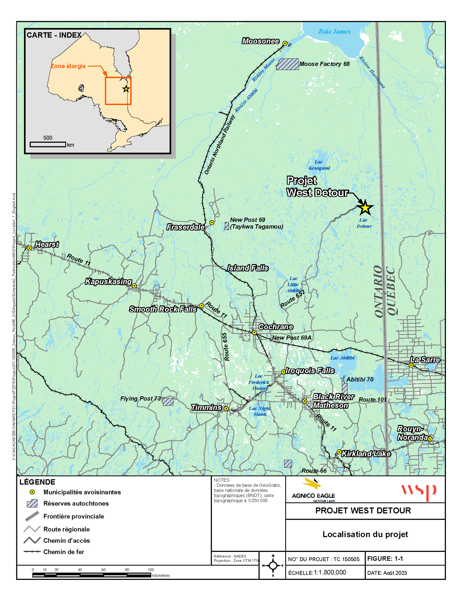 Figure&nbsp;1&nbsp;: Localisation du projet West Detour – Version textuelle en dessous de l'image