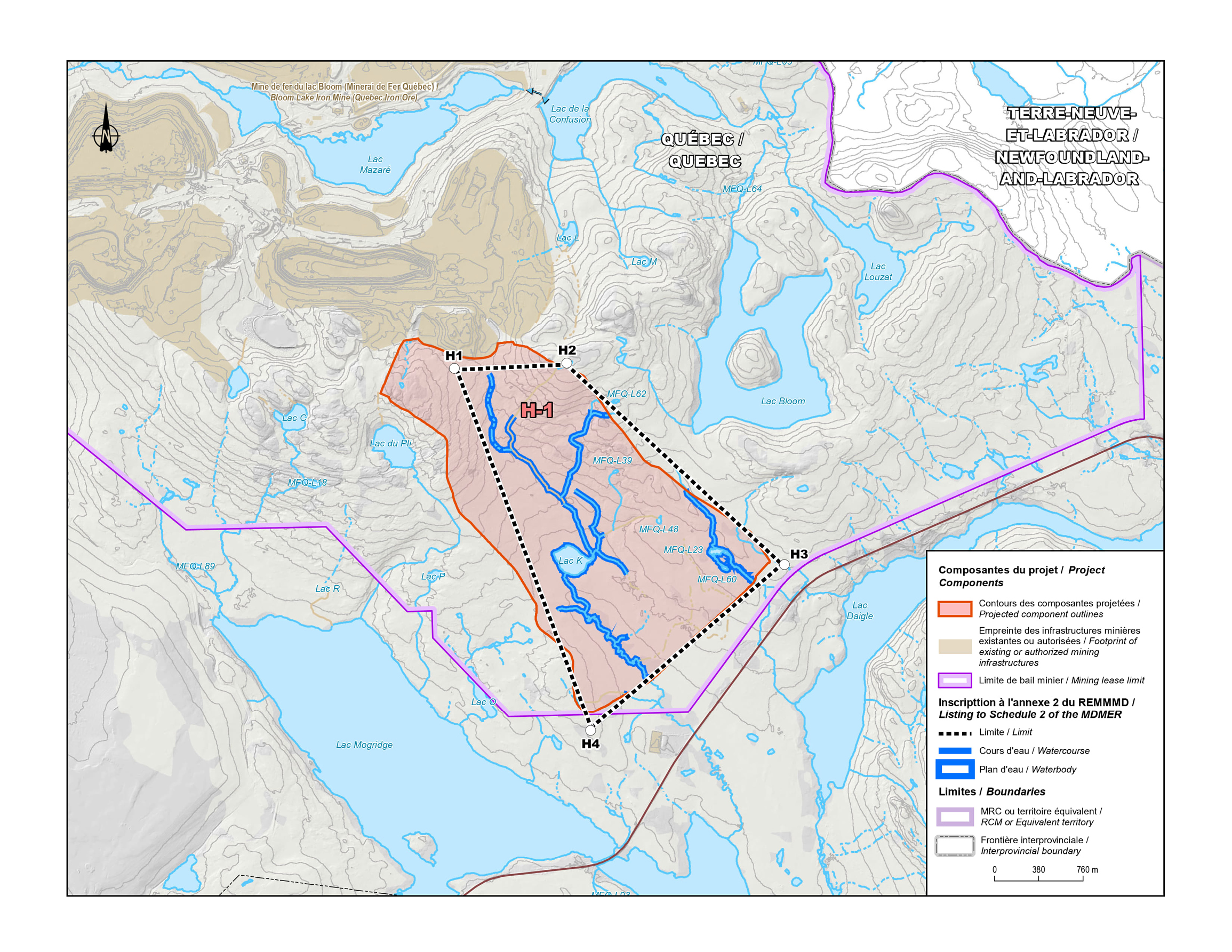 Figure 3. Zone gĂ©ographique qui sera inscrite Ă l’annexe 2 du REMMMD pour la halde de stĂ©riles – Version textuelle en dessous de l'image