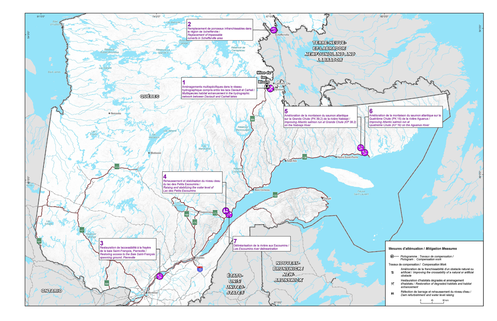 Figure 6 : Emplacement des mesures de compensation Ă©noncĂ©es dans le PCHP – Version textuelle en dessous de l'image