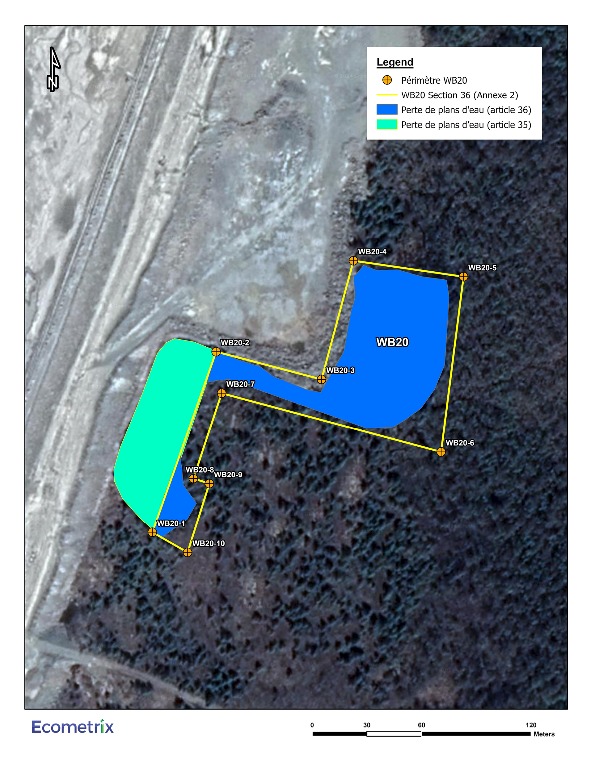 Figure&nbsp;4&nbsp;: Zone géographique spécifique du plan d’eau WB20 à inscrire à l’annexe&nbsp;2 du REMMMD – Version textuelle en dessous de l'image
