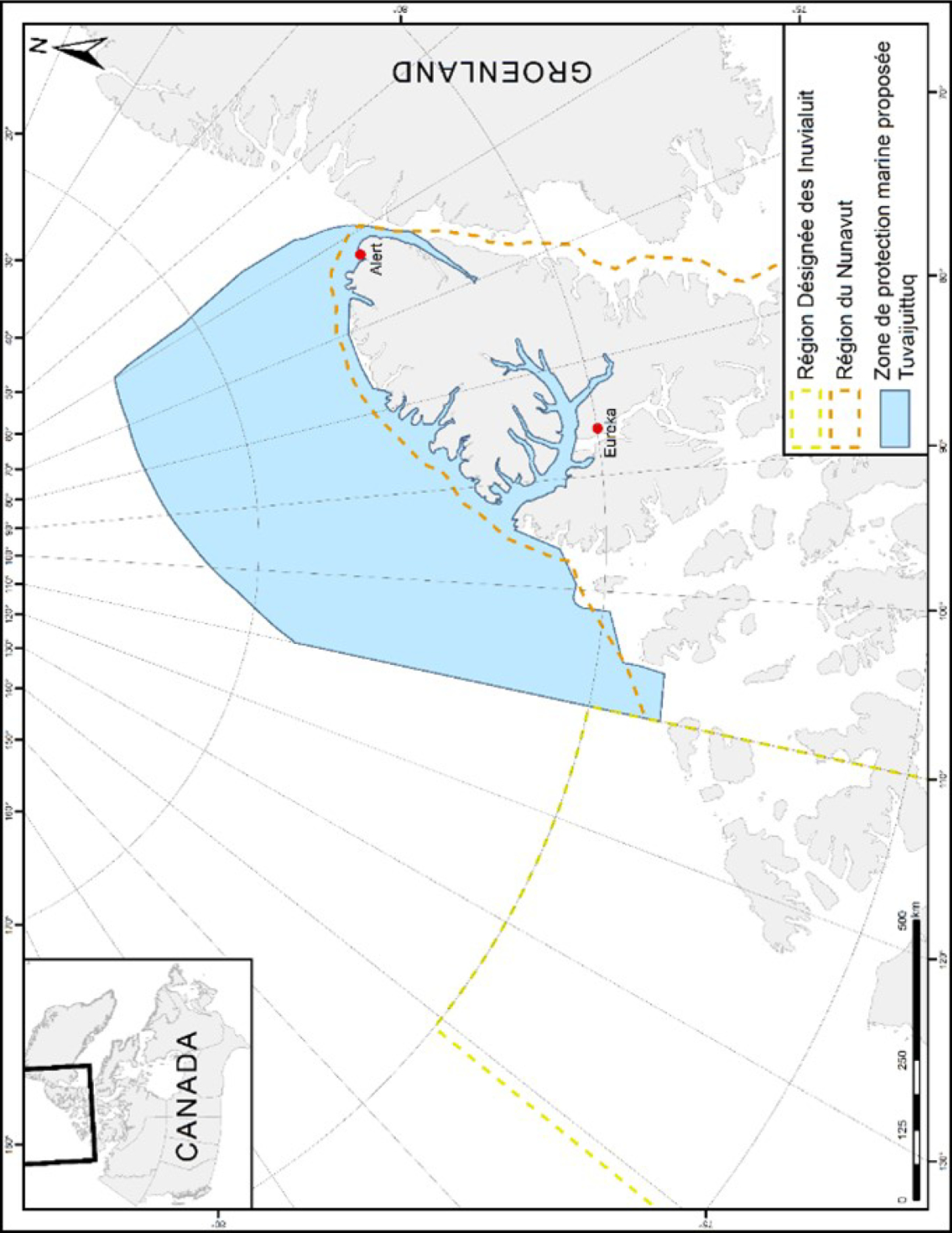 Figure&nbsp;1&nbsp;: Carte de la zone de protection marine de Tuvaijuittuq - Version textuelle en dessous de l'image