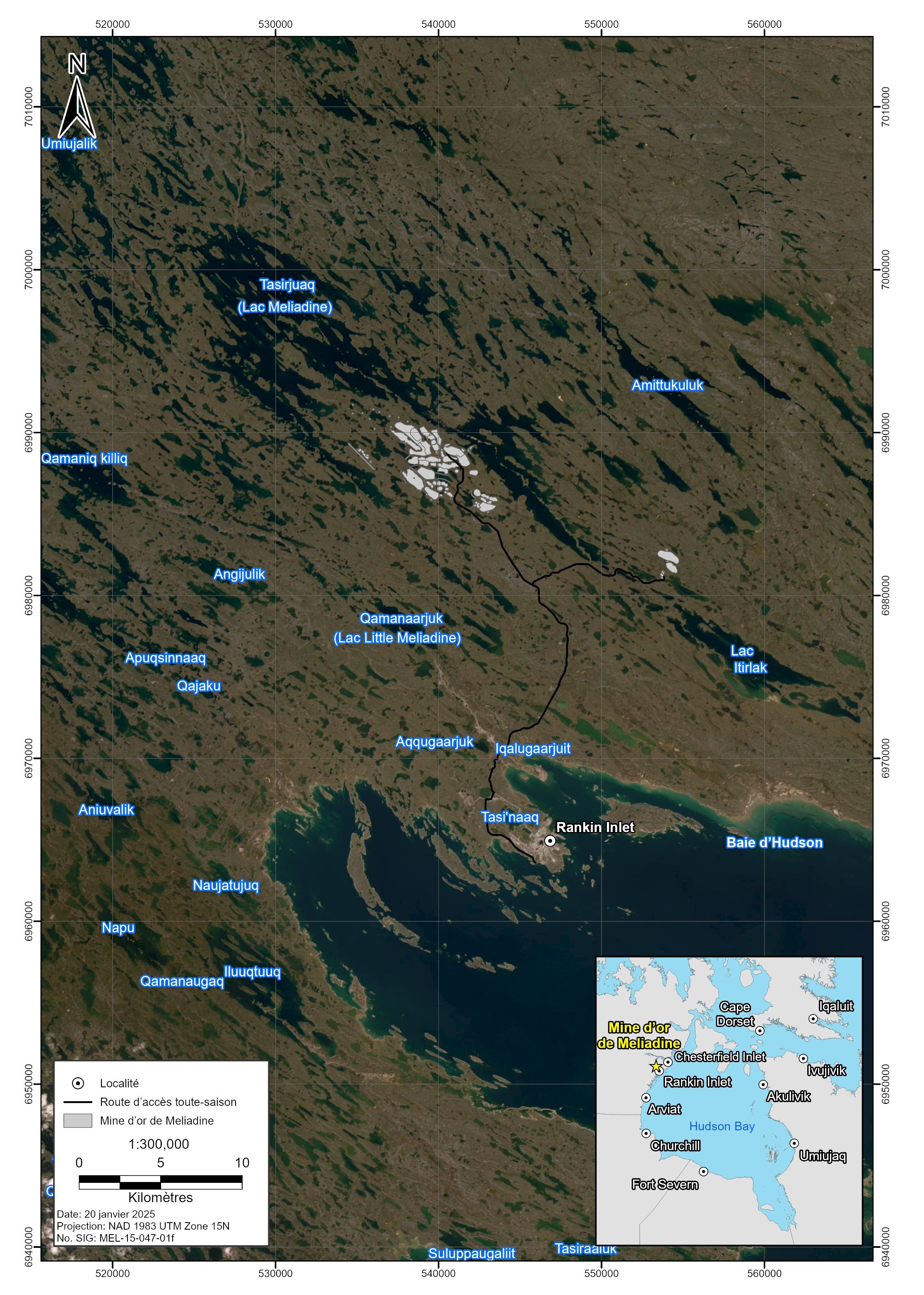 Figure&nbsp;1&nbsp;: Localisation du projet d’agrandissement de la mine Meliadine – Version textuelle en dessous de la carte