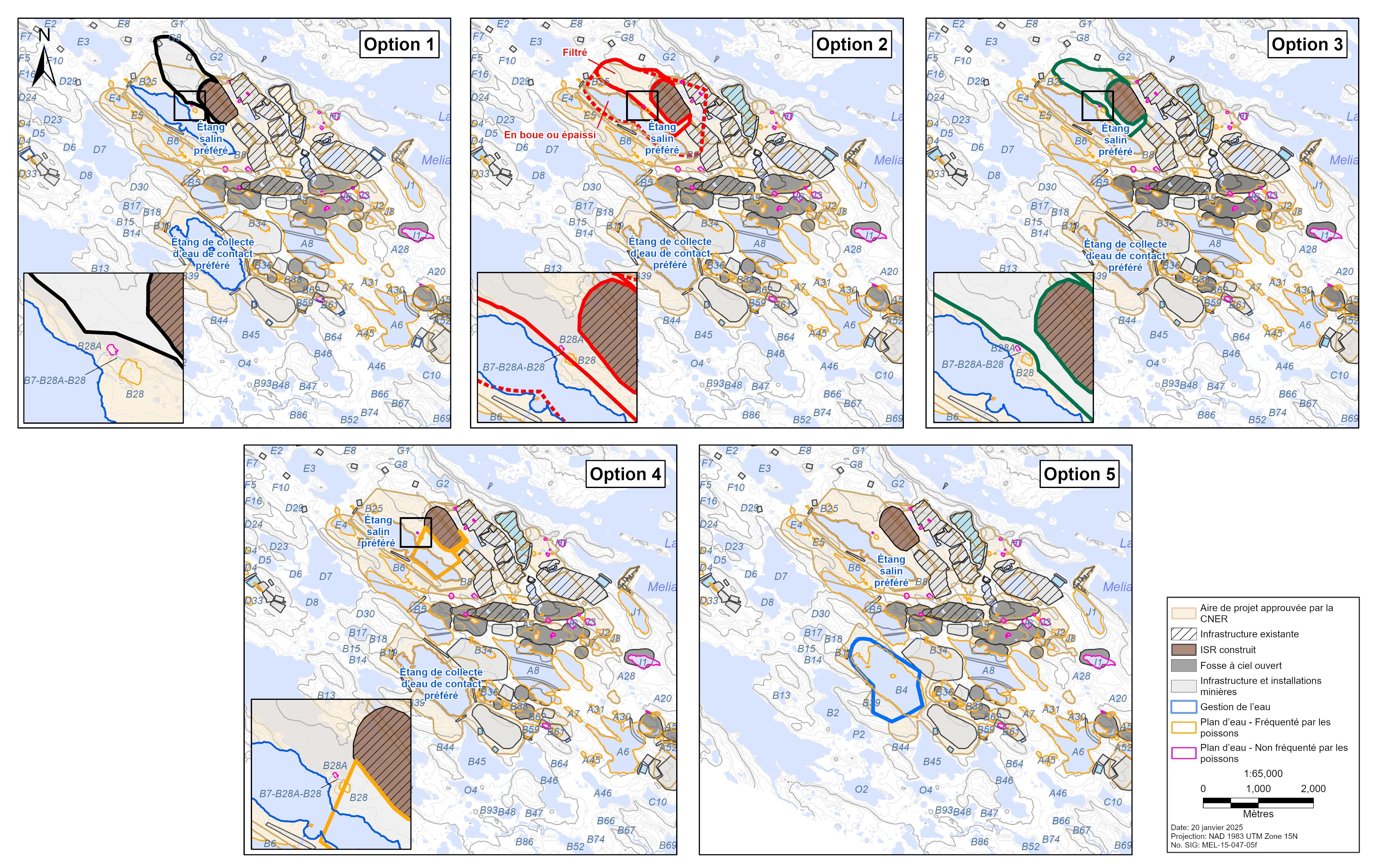 Figure&nbsp;5&nbsp;: Emplacement des solutions de rechange 1 à 5 de l’installation de stockage des résidus – Version textuelle en dessous de la carte