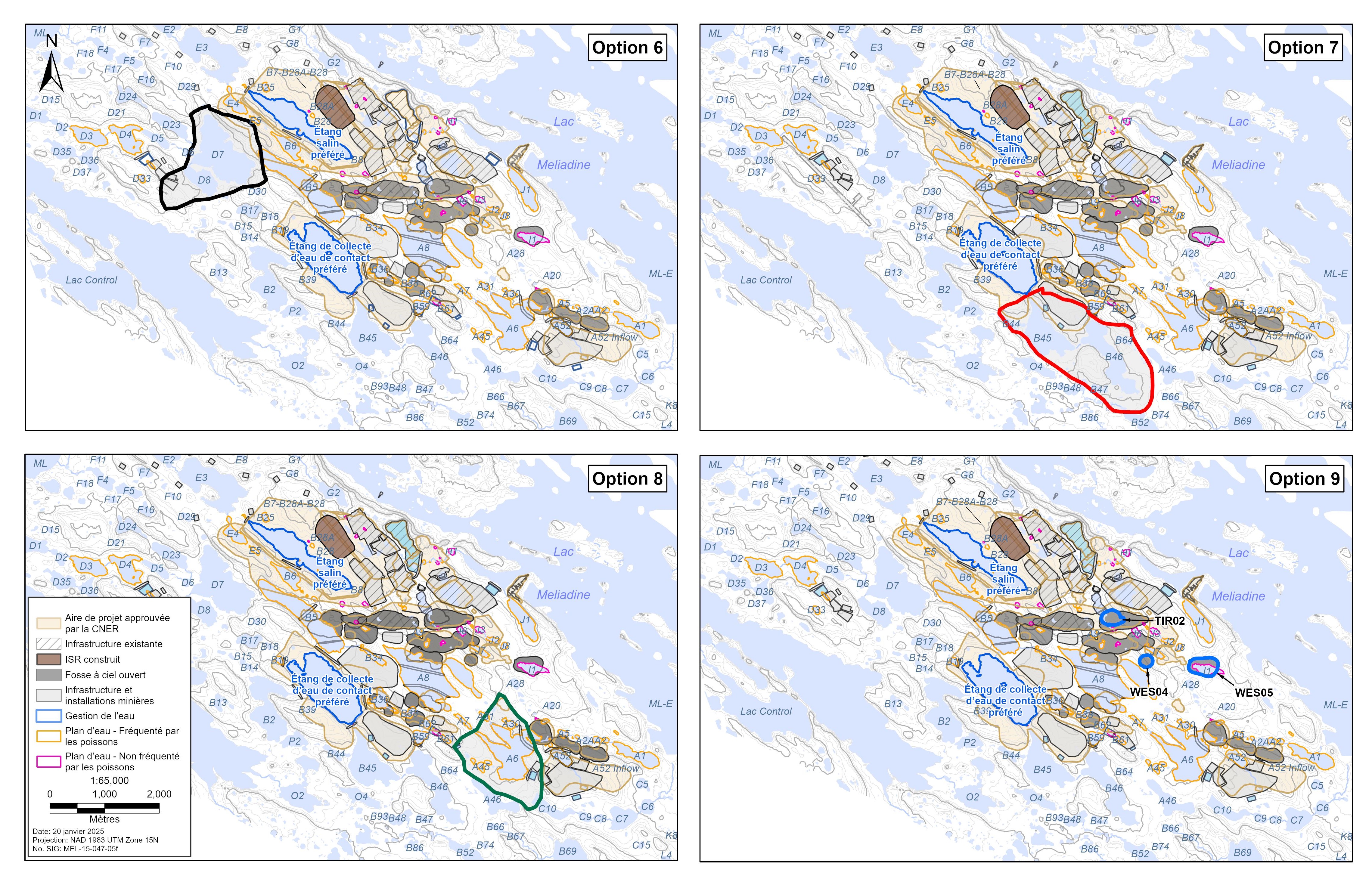 Figure&nbsp;7&nbsp;: Emplacement des solutions de rechange pour l’installation de stockage des stériles 3 – Version textuelle en dessous de la carte