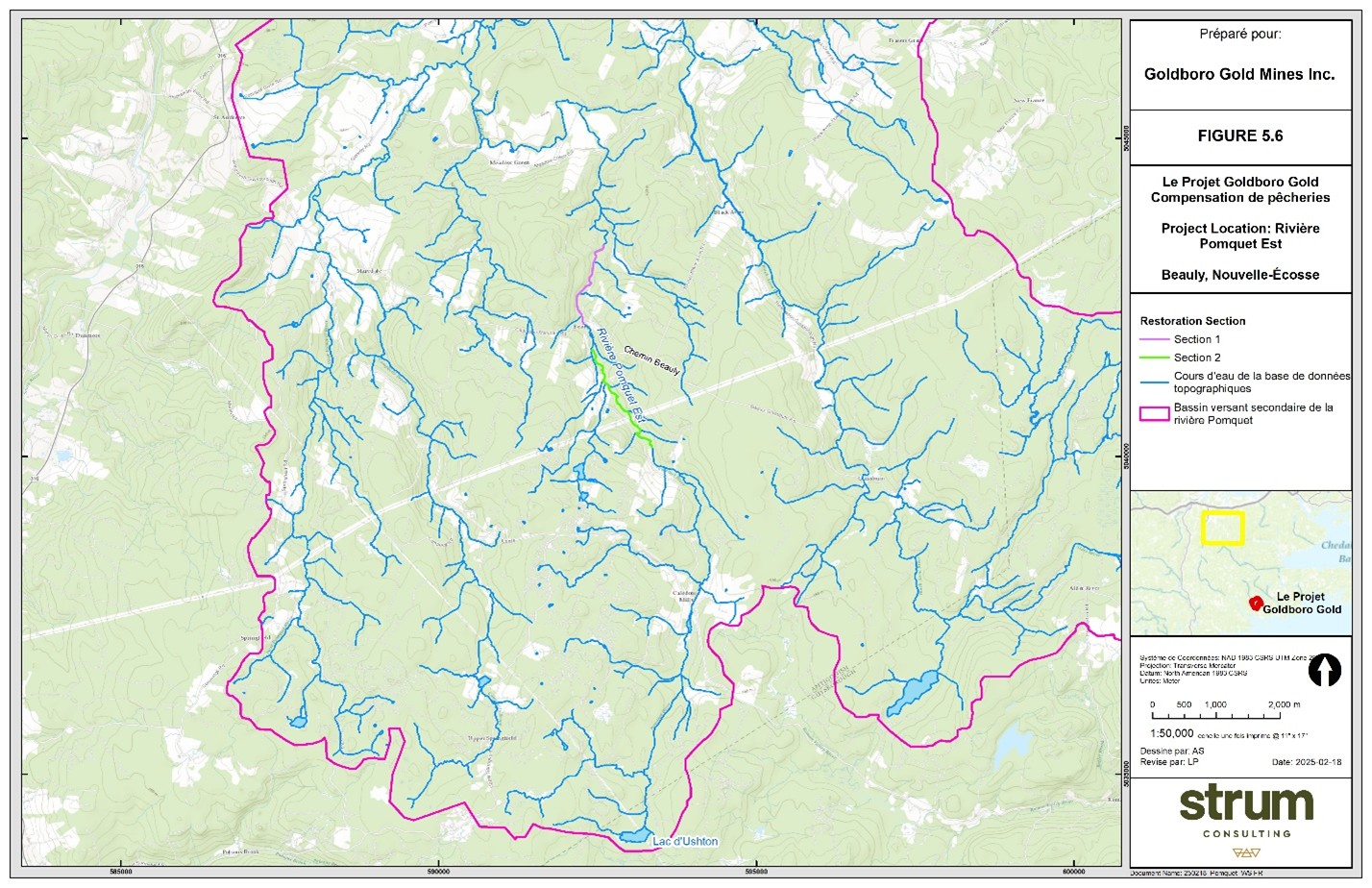 Une carte à l’échelle 1/50&nbsp;000 montre l’emplacement de la rivière Pomquet Est, en Nouvelle-Écosse – Version textuelle en dessous de la carte 